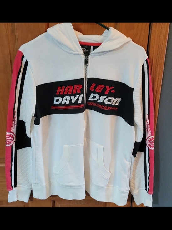 Harley-Davidson Tops - Harley-Davidson Women's White, Pink & Black Zip Hoodie